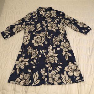 Blue and white lotus floral dress